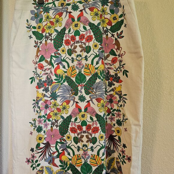Boden Dresses & Skirts - Boden White Pencil Skirt with Multicolor Botanical & Bird Print